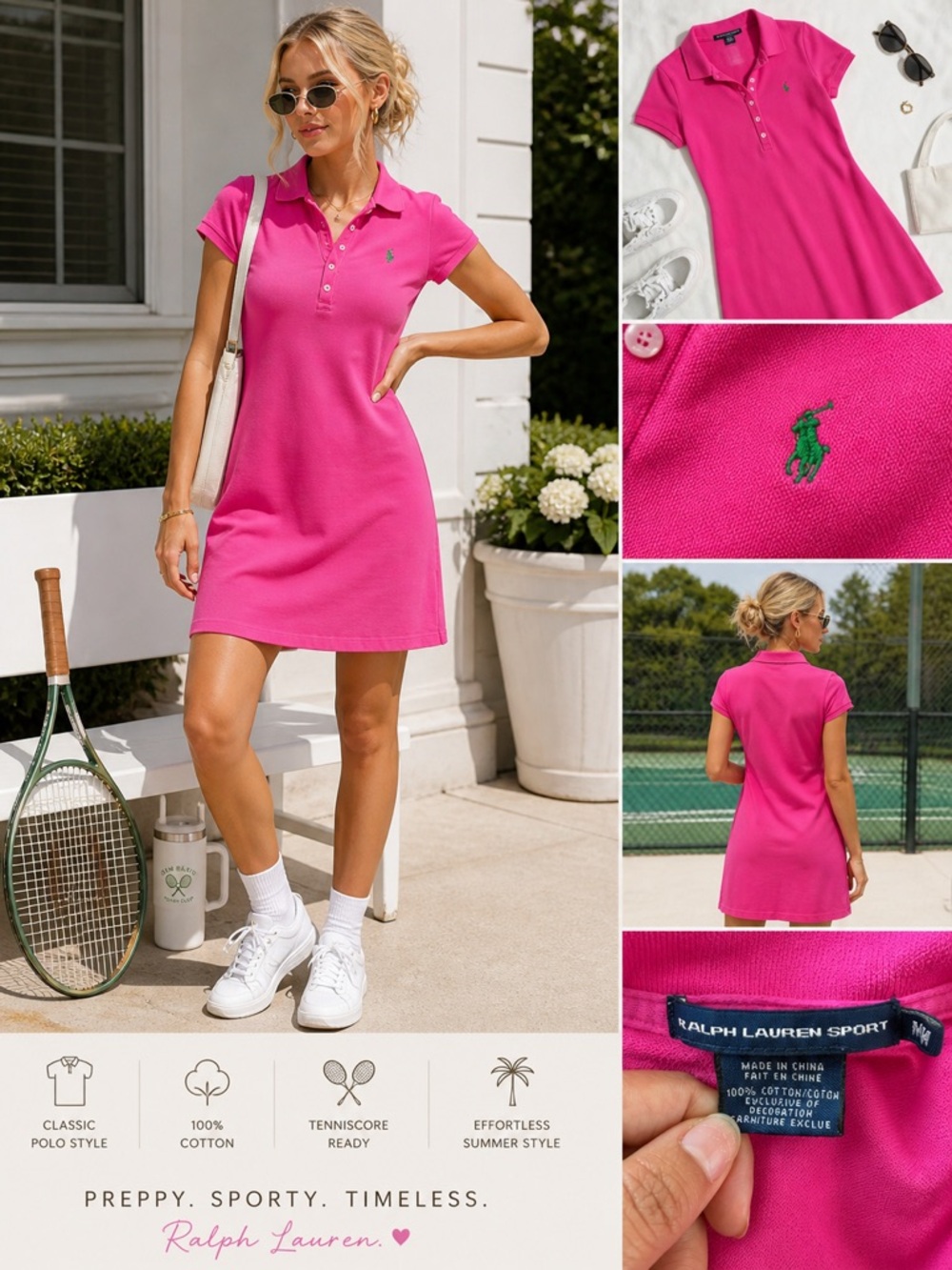 Ralph Lauren Sport Pink Polo Dress – Preppy Tennis Chic – Size M - Picture 2 of 6